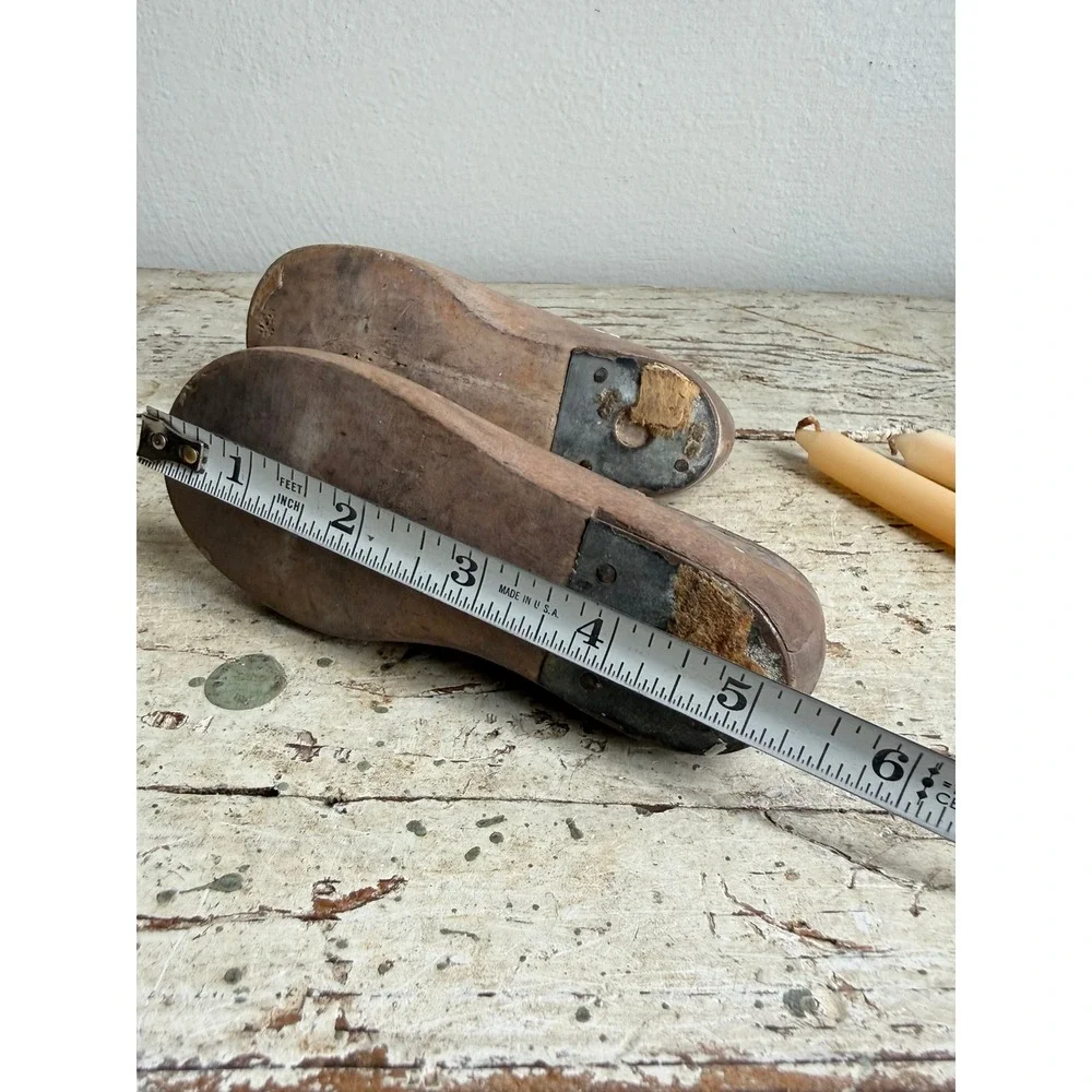 Vintage Wooden Child Shoe Last Candle Holders Cobbler Form Set Morton 150 4.5D